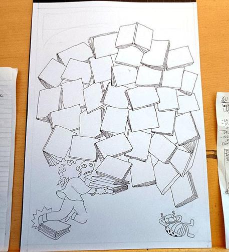 photo d'un dessin en cours pour le cahier spécial Gotlib du prochain hors-série hiver du magazine Fluide Glacial